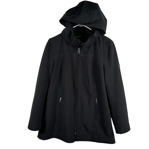 Andrew Marc  Rain Jacket Women's Large  Black Zip Up Hooded Soft Shell Raincoat - Picture 10 of 11